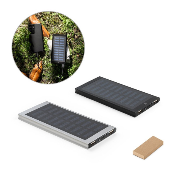 CLERK. 8'000 mAh powerbank met zonnepaneel van 100% gerecycled aluminium