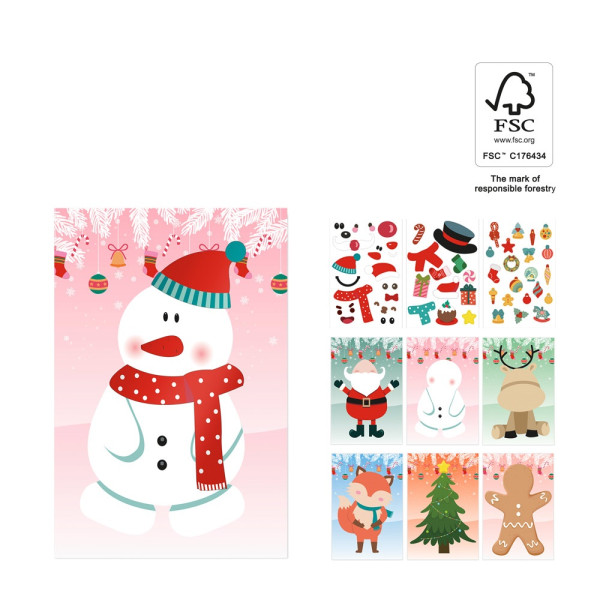 GLIMN. Set van zes bladen met kerstfiguren en 3 bladen stickers