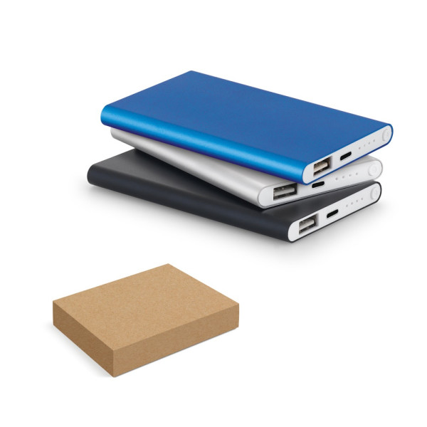 MARCET. Slanke powerbank 4'000 mAh in gerecycled ABS (70% rABS) en gerecycled aluminium (30% rAL)